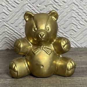 Vintage Brass Teddy Bear Figurine Statue Sculpture Paperweight Animal 3D Etched